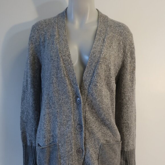 Womens Amina Rubinacci Marled Gray Cotton Blend Knit Cardigan Sweater 46 US/8-10 - Picture 4 of 16